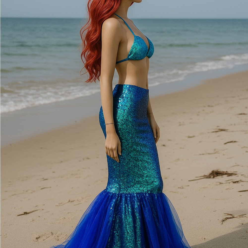 Blue and Green Sequin Mermaid Skirt - Picture 3 of 3